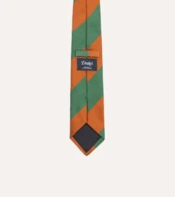 Orange And Green Wide Stripe Repp Silk Tipped Tie -Drakes Shop DR1AAN24119 02802 4