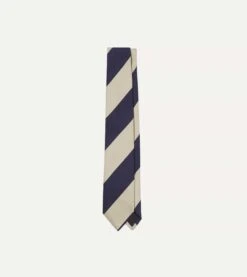 Navy And Ecru Wide Stripe Repp Silk Tipped Tie