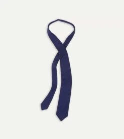 Light Navy Pure Cashmere Solid Hand Rolled Tie -Drakes Shop DR1AAR01211 02250 4