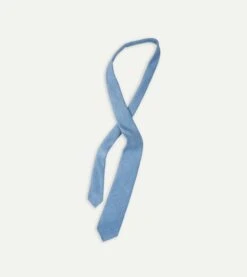 Blue Tussah Hand Rolled Silk Tie -Drakes Shop DR1AAR06449 08200 4