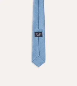 Blue Tussah Hand Rolled Silk Tie -Drakes Shop DR1AAR06449 08200 5