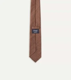 Brown Tussah Hand Rolled Silk Tie 11 Brown Tussah Hand Rolled Silk Tie -Drakes Shop DR1AAR06449 13300 5