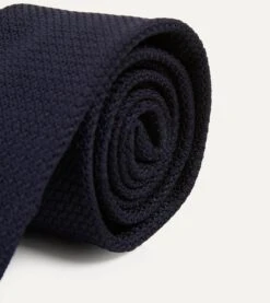 Dark Navy Hand Rolled Large Knot Grenadine Tie -Drakes Shop DR1AAR06654 11250 3