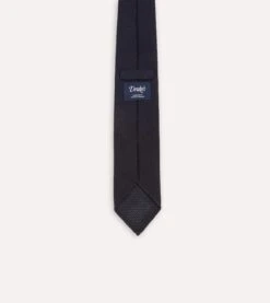 Dark Navy Hand Rolled Large Knot Grenadine Tie -Drakes Shop DR1AAR06654 11250 5