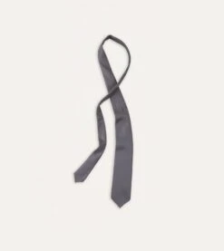 Grey Silk Twill Hand Rolled Tie -Drakes Shop DR1AAR06870 04600 4