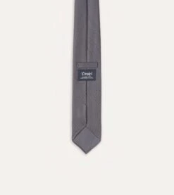 Grey Silk Twill Hand Rolled Tie -Drakes Shop DR1AAR06870 04600 5