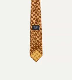 Yellow Flower Print 40oz Madder Silk Hand Rolled Tie -Drakes Shop DR1AAR08036 501 4