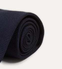 Dark Navy Fine Woven Grenadine Silk Hand Rolled Tie -Drakes Shop DR1AAR15541 02250 3