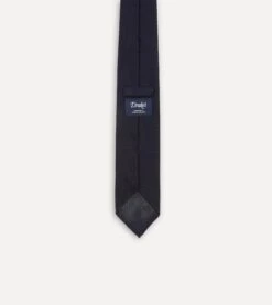 Dark Navy Fine Woven Grenadine Silk Hand Rolled Tie -Drakes Shop DR1AAR15541 02250 5