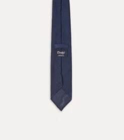 Navy Fine Woven Grenadine Silk Hand Rolled Tie 11 Navy Fine Woven Grenadine Silk Hand Rolled Tie -Drakes Shop DR1AAR15541 03250 5