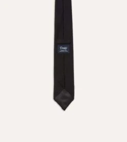 Black Fine Woven Grenadine Silk Hand Rolled Tie -Drakes Shop DR1AAR15541 14100 5