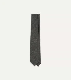 Grey Prince Of Wales Check Hand Rolled Wool Tie