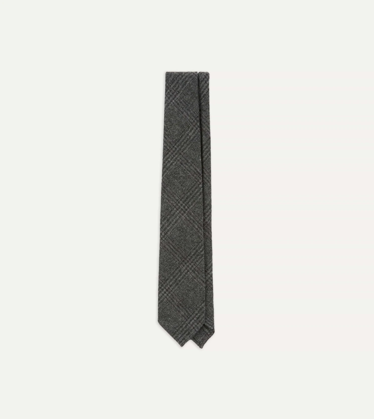 Grey Prince Of Wales Check Hand Rolled Wool Tie 3 Grey Prince Of Wales Check Hand Rolled Wool Tie