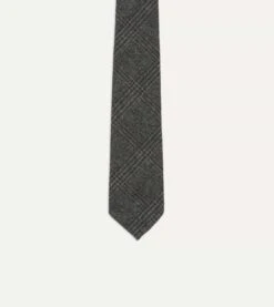 Grey Prince Of Wales Check Hand Rolled Wool Tie 8 Grey Prince Of Wales Check Hand Rolled Wool Tie -Drakes Shop DR1AAR22843 01603 3
