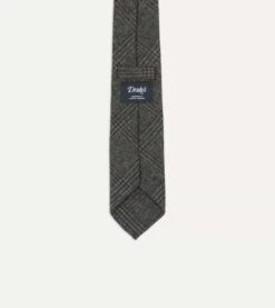 Grey Prince Of Wales Check Hand Rolled Wool Tie 9 Grey Prince Of Wales Check Hand Rolled Wool Tie -Drakes Shop DR1AAR22843 01603 4