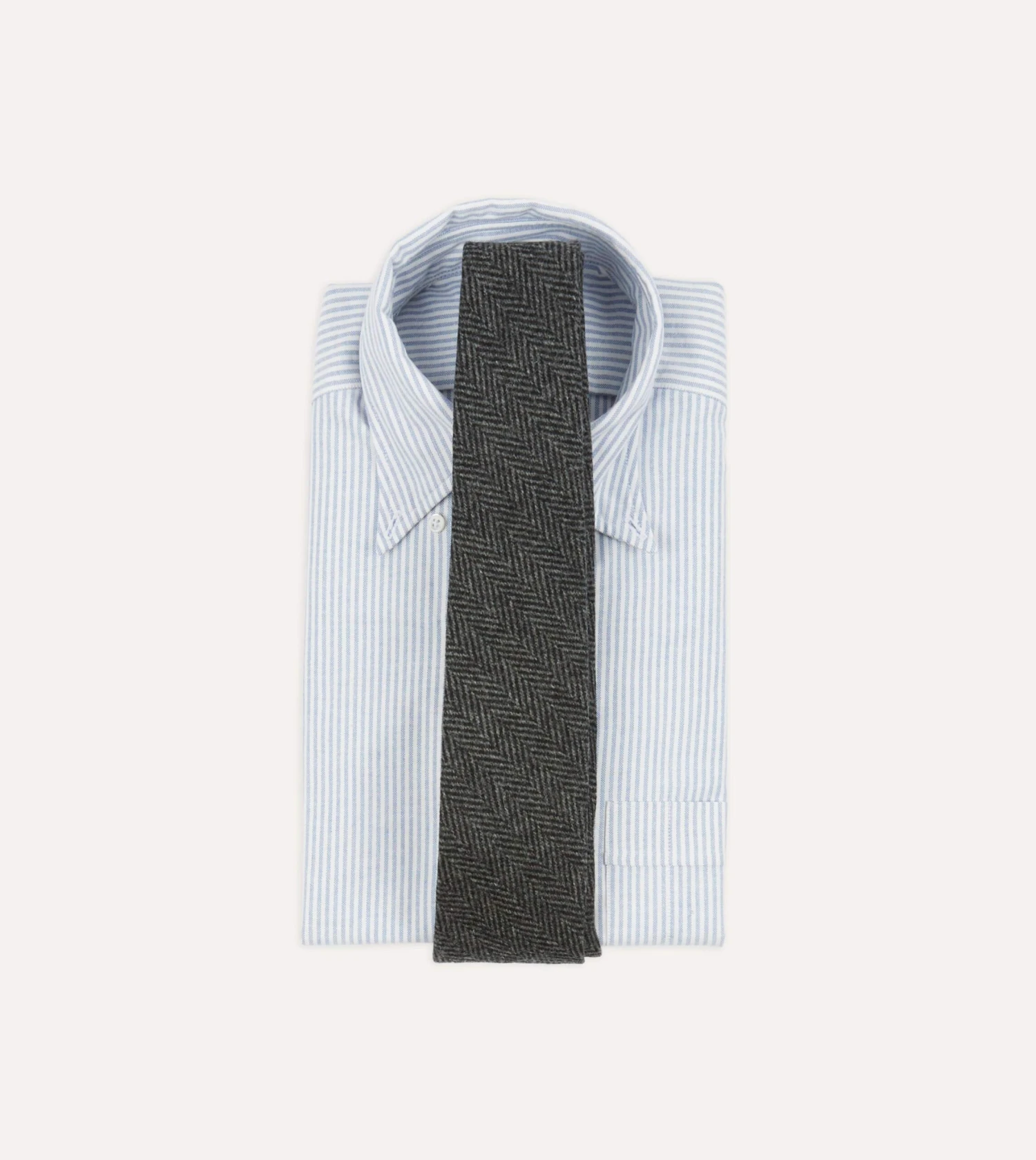 Grey Herringbone Hand Rolled Wool Tie 4 Grey Herringbone Hand Rolled Wool Tie - Image 2
