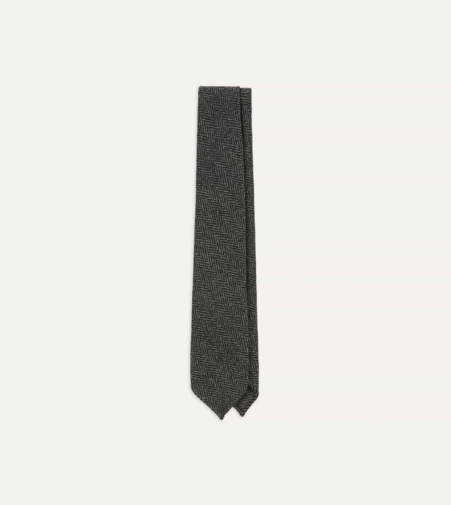 Grey Herringbone Hand Rolled Wool Tie 3 Grey Herringbone Hand Rolled Wool Tie