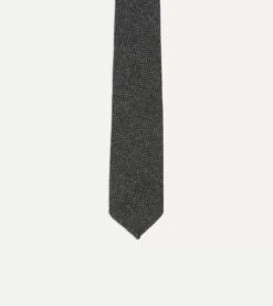 Grey Herringbone Hand Rolled Wool Tie 8 Grey Herringbone Hand Rolled Wool Tie -Drakes Shop DR1AAR22846 02603 3