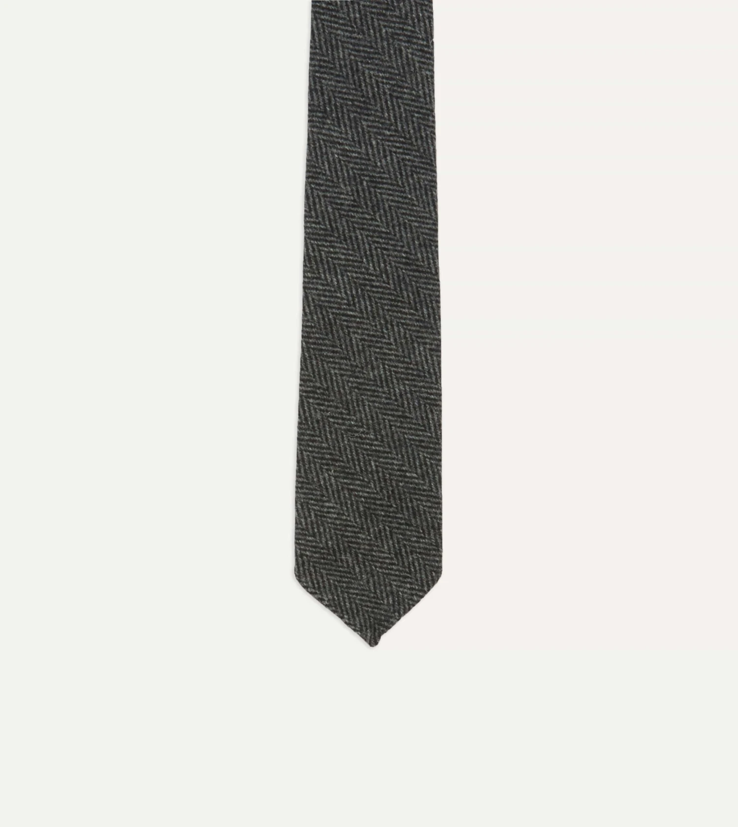 Grey Herringbone Hand Rolled Wool Tie 5 Grey Herringbone Hand Rolled Wool Tie - Image 3