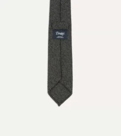 Grey Herringbone Hand Rolled Wool Tie 9 Grey Herringbone Hand Rolled Wool Tie -Drakes Shop DR1AAR22846 02603 4