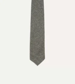Light Grey Houndstooth Check Hand Rolled Wool Tie -Drakes Shop DR1AAR22850 01053 3