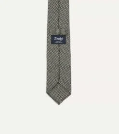 Light Grey Houndstooth Check Hand Rolled Wool Tie -Drakes Shop DR1AAR22850 01053 4