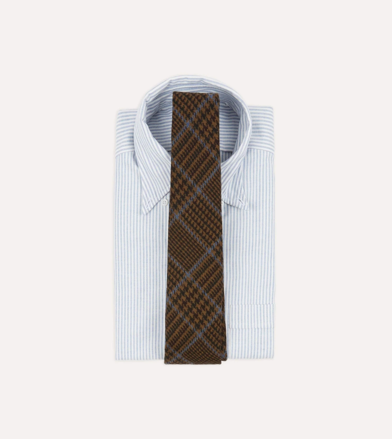 Dark Brown Prince Of Wales Check Hand Rolled Wool Tie 4 Dark Brown Prince Of Wales Check Hand Rolled Wool Tie - Image 2