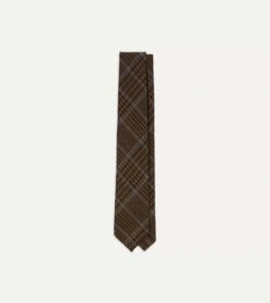 Dark Brown Prince Of Wales Check Hand Rolled Wool Tie