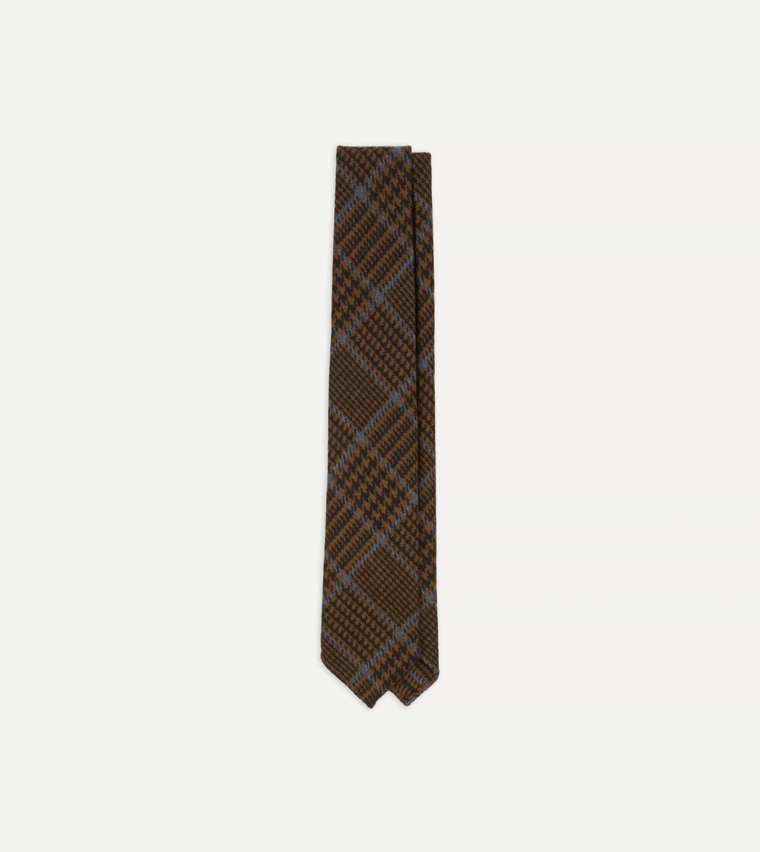 Dark Brown Prince Of Wales Check Hand Rolled Wool Tie 3 Dark Brown Prince Of Wales Check Hand Rolled Wool Tie