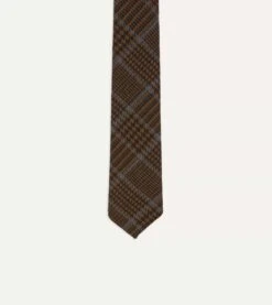 Dark Brown Prince Of Wales Check Hand Rolled Wool Tie 9 Dark Brown Prince Of Wales Check Hand Rolled Wool Tie -Drakes Shop DR1AAR22851 02663 3