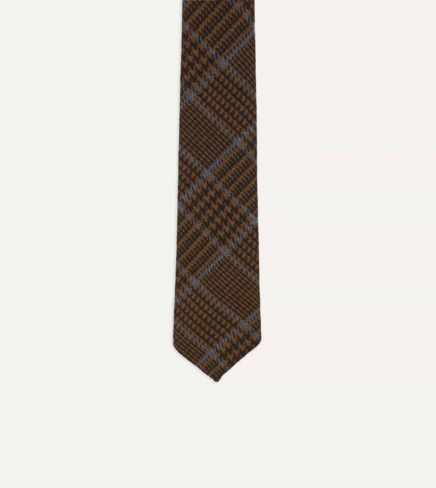 Dark Brown Prince Of Wales Check Hand Rolled Wool Tie 6 Dark Brown Prince Of Wales Check Hand Rolled Wool Tie - Image 4