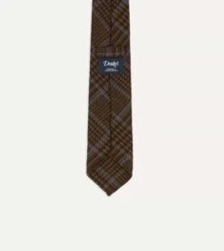 Dark Brown Prince Of Wales Check Hand Rolled Wool Tie 8 Dark Brown Prince Of Wales Check Hand Rolled Wool Tie -Drakes Shop DR1AAR22851 02663 4