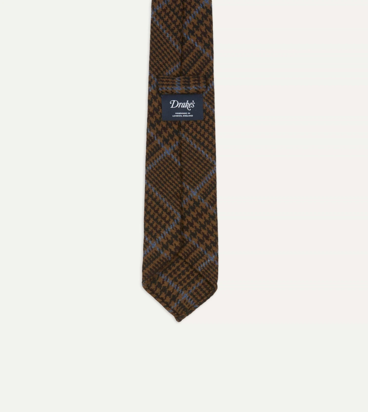 Dark Brown Prince Of Wales Check Hand Rolled Wool Tie 5 Dark Brown Prince Of Wales Check Hand Rolled Wool Tie - Image 3