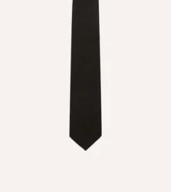 Black Super Fine Merino Wool Self Tipped Tie 9 Black Super Fine Merino Wool Self Tipped Tie -Drakes Shop DR1AAR22864 01100 3