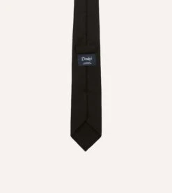 Black Super Fine Merino Wool Self Tipped Tie 8 Black Super Fine Merino Wool Self Tipped Tie -Drakes Shop DR1AAR22864 01100 4