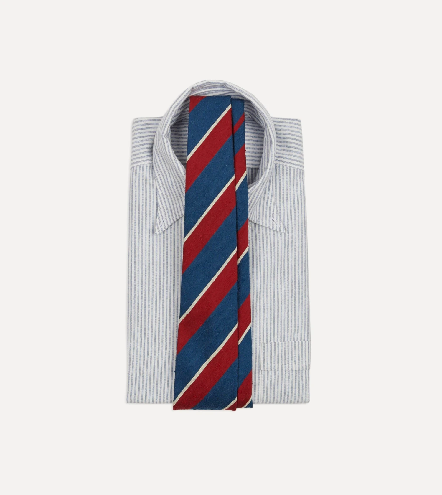 Red, Blue And White Stripe Shantung Silk Tie 4 Red, Blue And White Stripe Shantung Silk Tie - Image 2