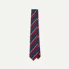 Red, Blue And White Stripe Shantung Silk Tie