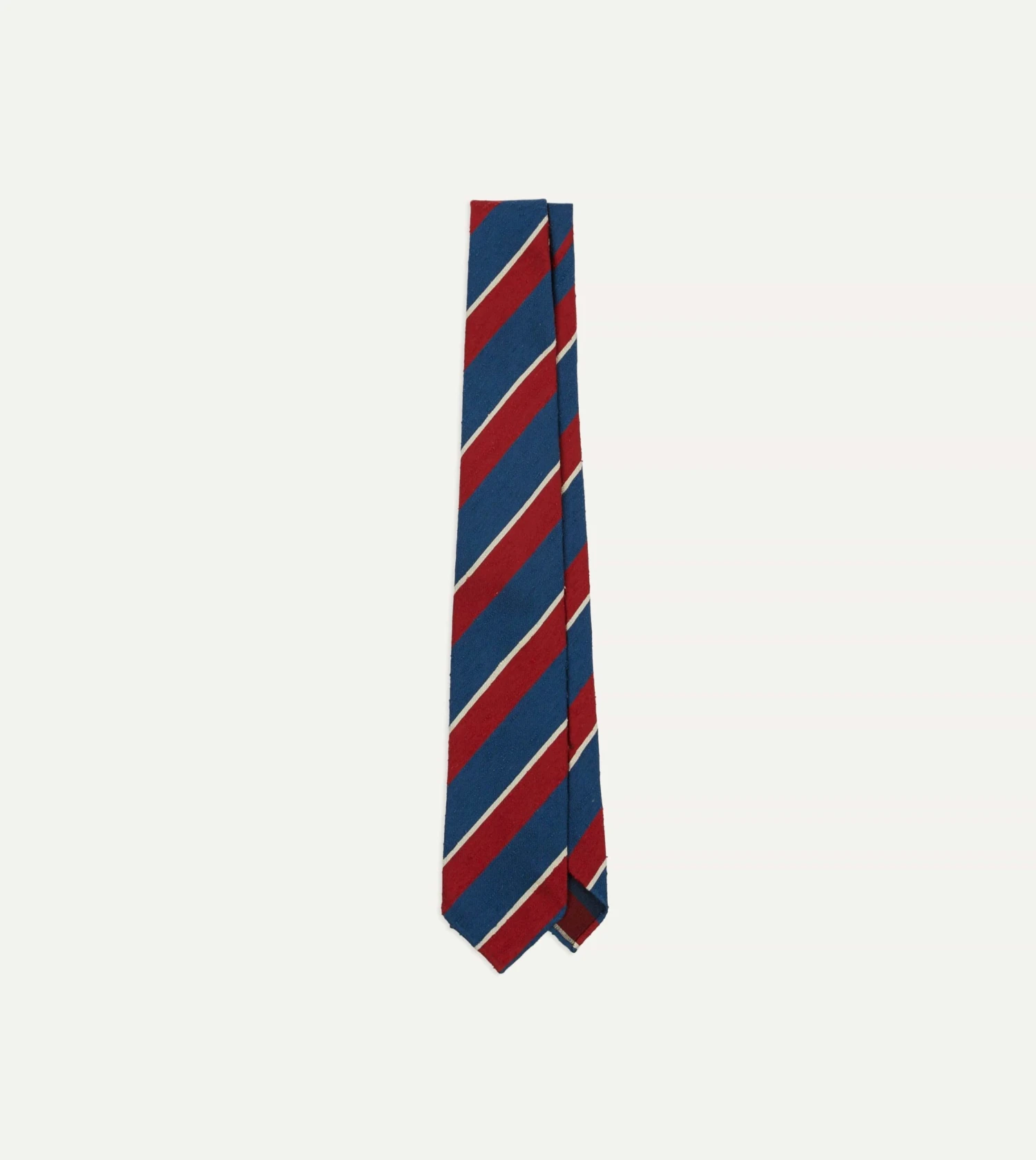 Red, Blue And White Stripe Shantung Silk Tie 3 Red, Blue And White Stripe Shantung Silk Tie
