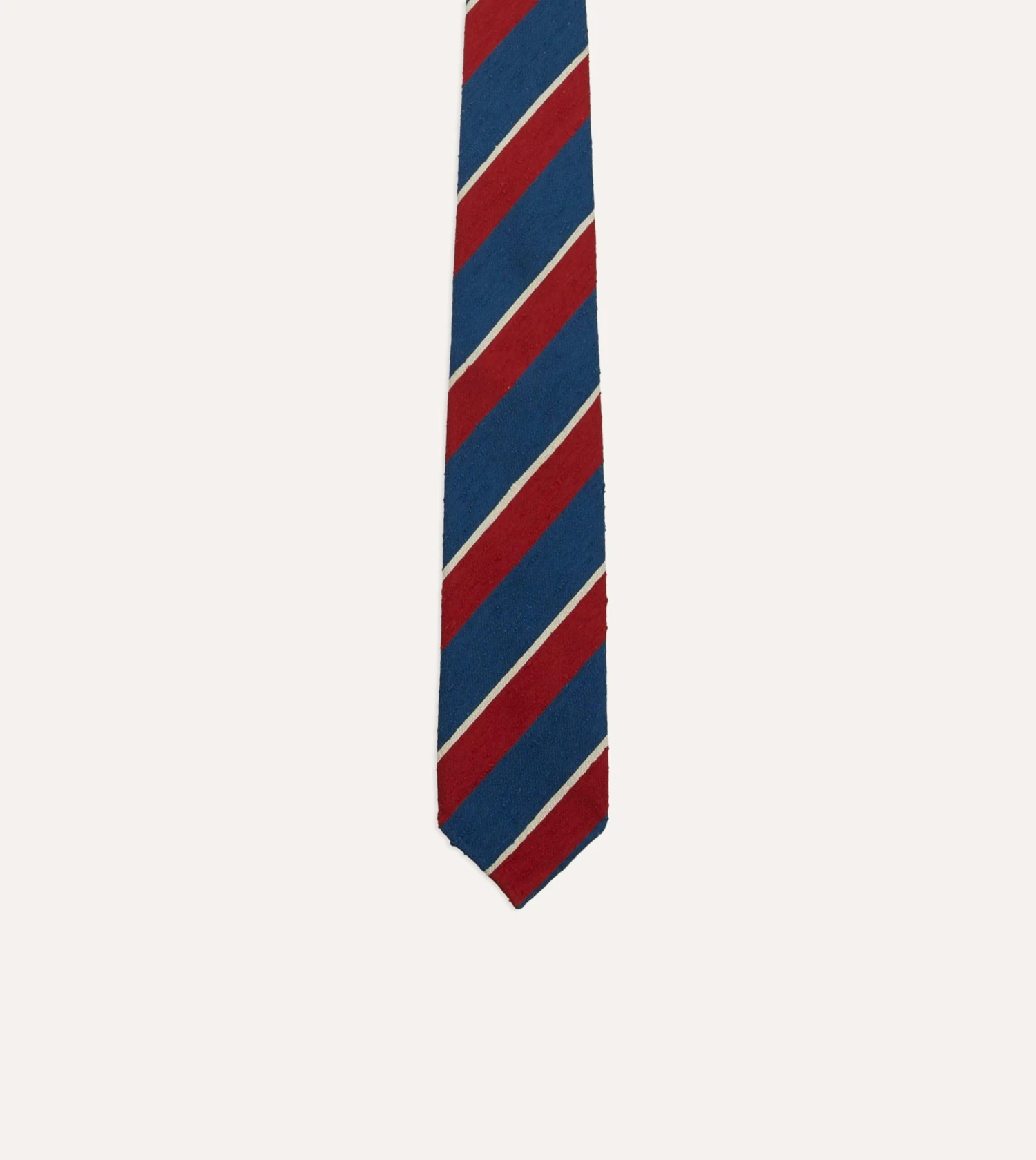 Red, Blue And White Stripe Shantung Silk Tie 6 Red, Blue And White Stripe Shantung Silk Tie - Image 4