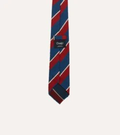 Red, Blue And White Stripe Shantung Silk Tie 8 Red, Blue And White Stripe Shantung Silk Tie -Drakes Shop DR1AAR23125 01202 4