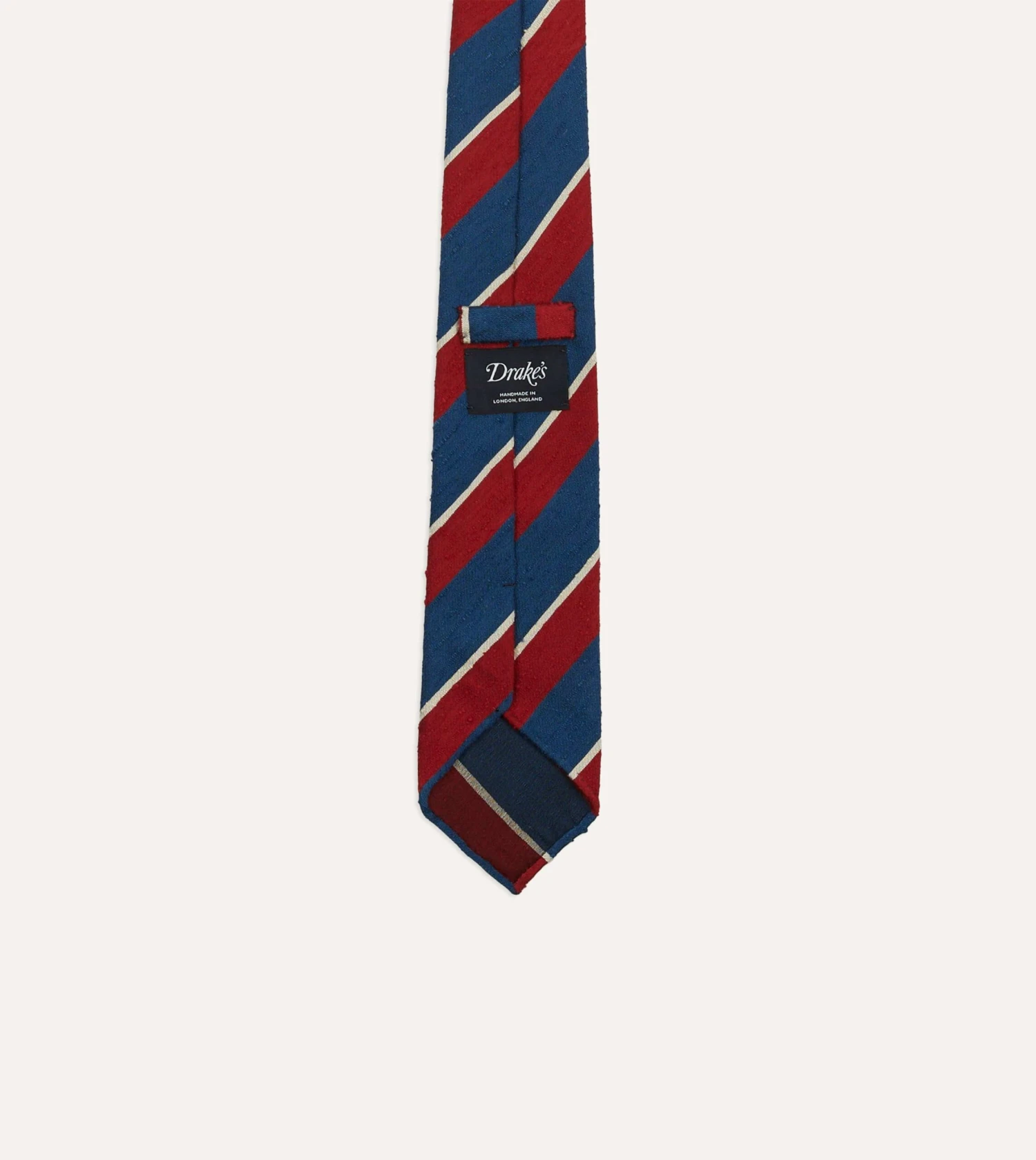 Red, Blue And White Stripe Shantung Silk Tie 5 Red, Blue And White Stripe Shantung Silk Tie - Image 3