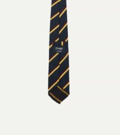 Navy, Red And Yellow Stripe Shantung Silk Tie -Drakes Shop DR1AAR23125 03252 4