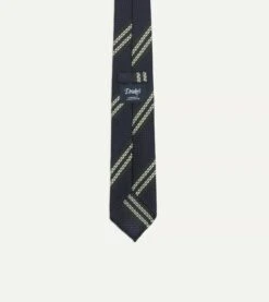 Navy, Green And White Double Stripe Silk Grenadine Tie -Drakes Shop DR1AAR23137 01252 4