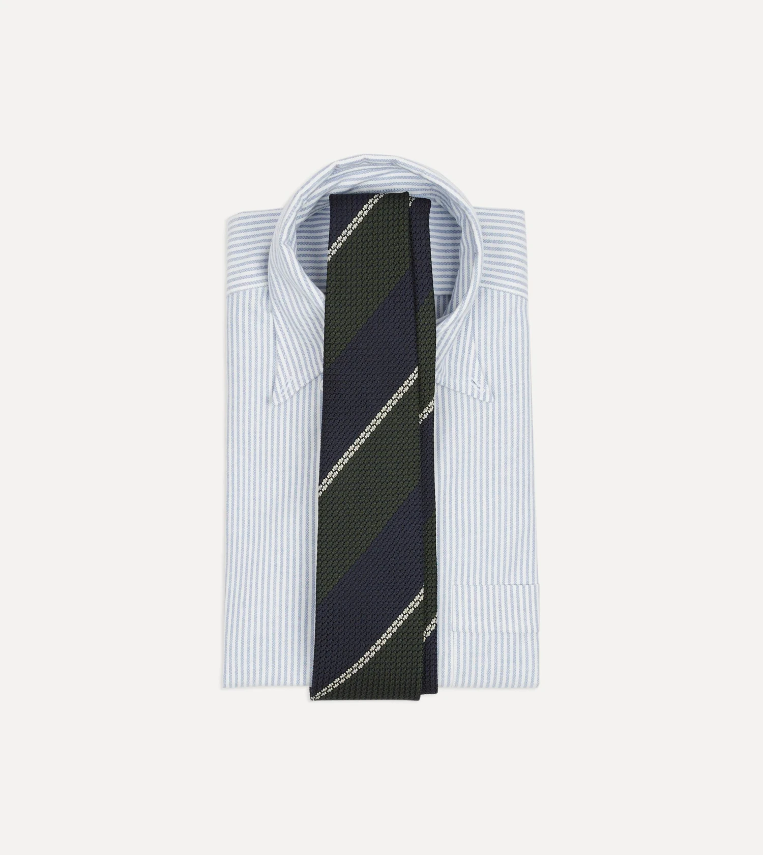 Navy, Green And White Stripe Silk Grenadine Tie 4 Navy, Green And White Stripe Silk Grenadine Tie - Image 2