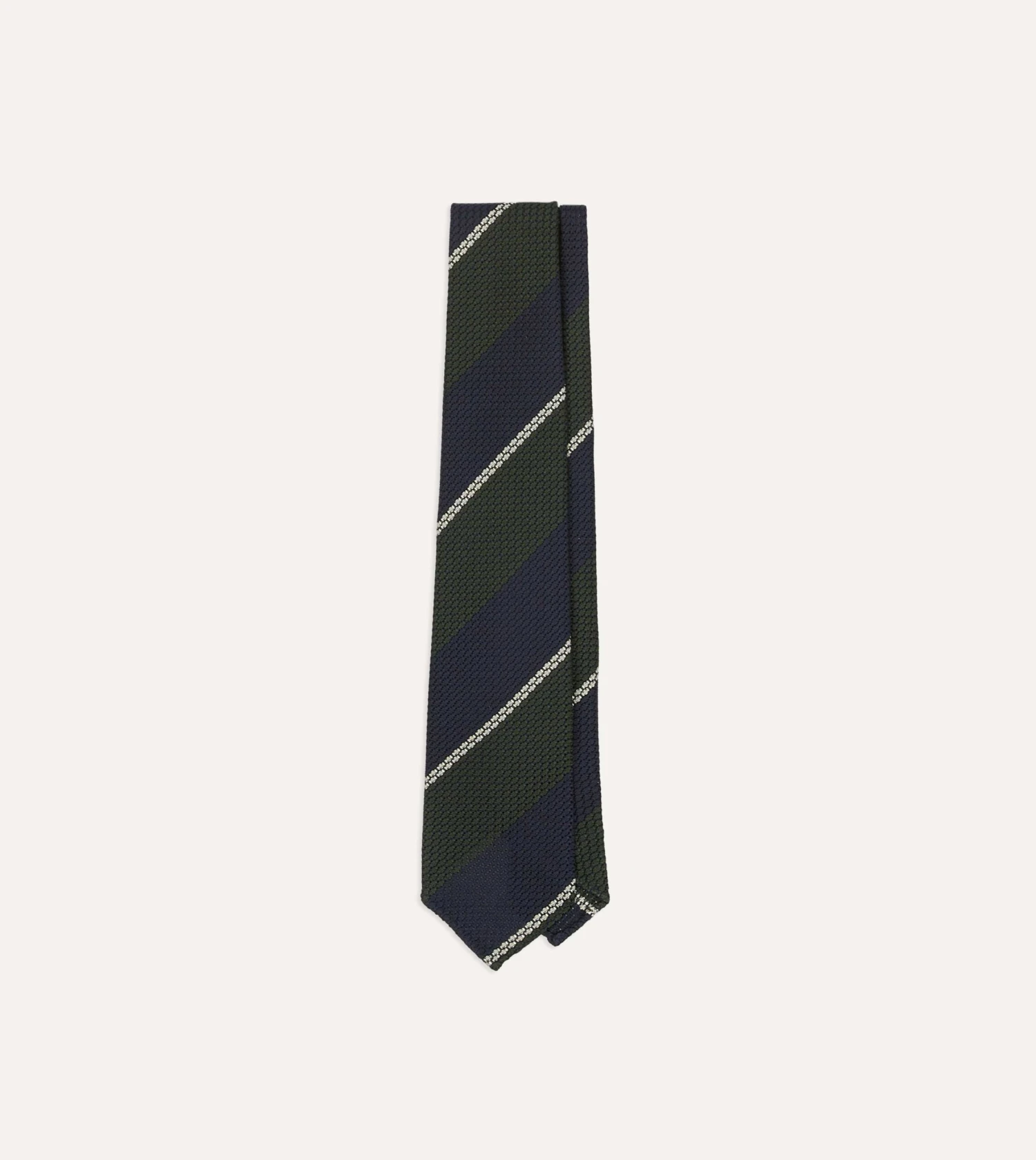 Navy, Green And White Stripe Silk Grenadine Tie 3 Navy, Green And White Stripe Silk Grenadine Tie