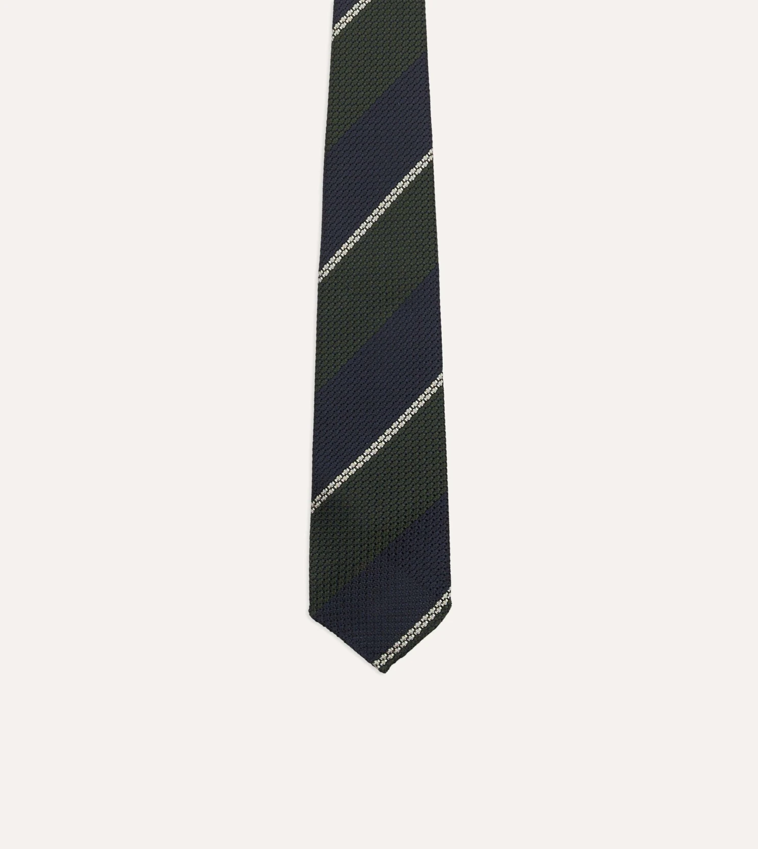 Navy, Green And White Stripe Silk Grenadine Tie 6 Navy, Green And White Stripe Silk Grenadine Tie - Image 4