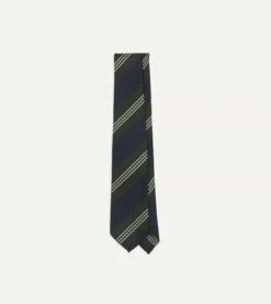 Navy, Green And White Multi Stripe Silk Grenadine Tie