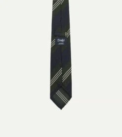 Navy, Green And White Multi Stripe Silk Grenadine Tie -Drakes Shop DR1AAR23137 04402 4