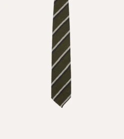 Green And Navy Sandwich Stripe Hand Rolled Shetland Wool Tie -Drakes Shop DR1AAR23579 01402 3