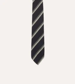 Black And Grey Sandwich Stripe Hand Rolled Shetland Wool Tie 9 Black And Grey Sandwich Stripe Hand Rolled Shetland Wool Tie -Drakes Shop DR1AAR23579 02102 3